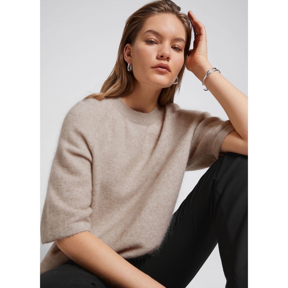 & Other Stories Boxy Alpaca Knit T-Shirt in Beige Size Small